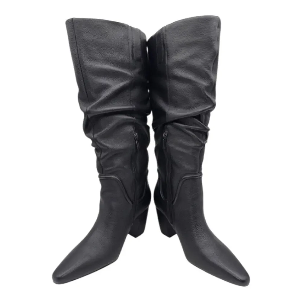 Vince Camuto Black Leather Slouchy Chelsey knee high boot Size 9 W Wide Calf NEW
